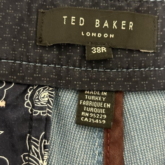 TED BAKER Mens Chino Shorts W38 Flat Front Blue Linen AY15 - Picture 2 of 6
